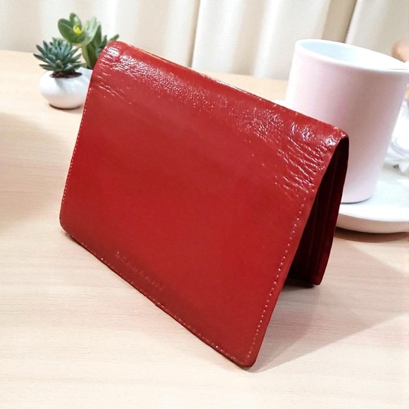 LOW START Burberry Red Leather Mens Woman’s Bifold Wallet Burberry Plaid Pattern - Picture 1 of 10